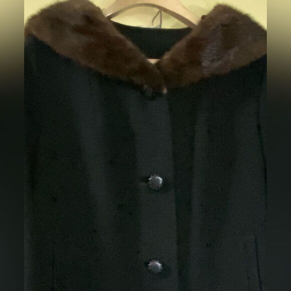 Vintage 50s Youthcraft Long Black Wool Large to XL Coat Satin Lined Big Buttons - Picture 3 of 8